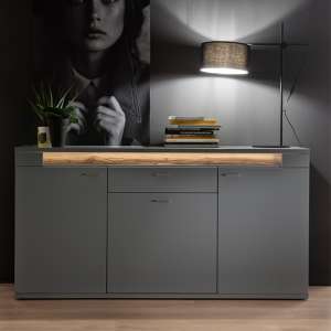 Mestre Wooden Sideboard In Artic Grey With 3 Doors And LED