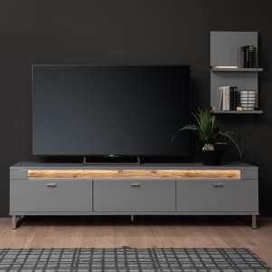 Mestre Wooden TV Stand In Artic Grey With 3 Flap Doors And LED