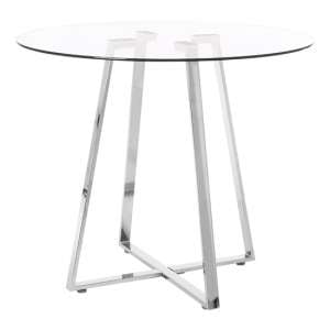 Metairie Round Clear Glass Top Dining Table With Chrome Base