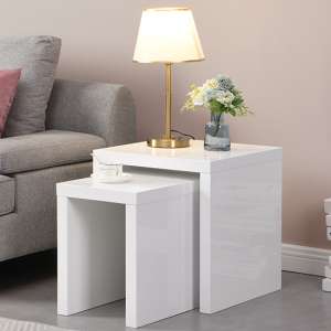 Metro Square High Gloss Set Of 2 Nesting Tables In White