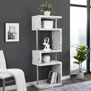Miami High Gloss Slim Shelving Unit In Diva Marble Effect