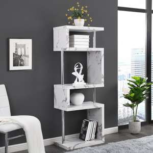 Miami High Gloss Slim Shelving Unit In Diva Marble Effect