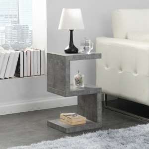 Miami Wooden S Shape Design Side Table In Concrete Effect