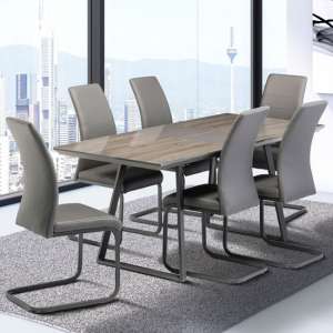 Michigan Extending Dining Set In Grey Oak With 6 Michigan Chairs
