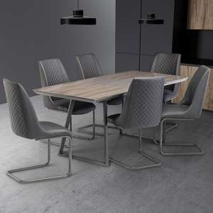 Michton Extending Grey Glass Dining Table 6 Revila Grey Chairs