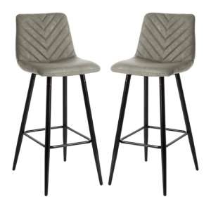 Malabo Taupe PU Leather Bar Chairs With Metal Frame In Pair