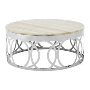 Midtown Marble Coffee Table In White With Stainless Steel Base