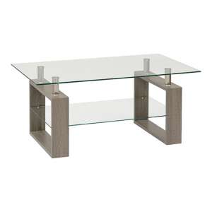 Medrano Coffee Table In Light Charcoal With Clear Glass Top