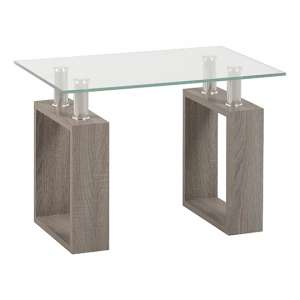 Medrano Lamp Table In Light Charcoal With Clear Glass Top