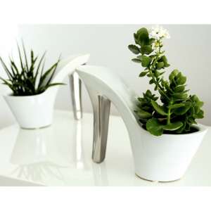 Milano Ceramic Set Of 2 Plateau Vases In White And Silver