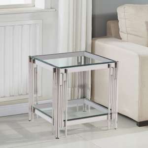 Milano Clear Glass Side Table With Silver Stainless Steel Legs