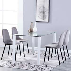 Milano Glass Dining Set With 4 Alpine Grey Velvet Chairs