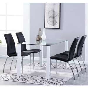 Milano Glass Dining Set With 4 Boston Black Leather Chairs