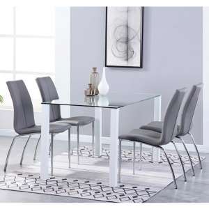 Milano Glass Dining Set With 4 Boston Grey Leather Chairs