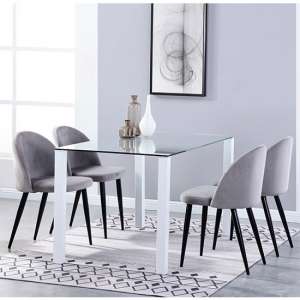 Milano Glass Dining Set With 4 Candy Grey Velvet Chairs
