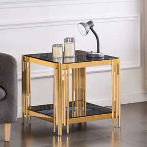 Milano Grey Glass Side Table With Gold Stainless Steel Legs