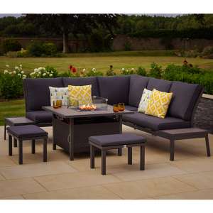 Mertan Modular Lounge Dining Set With Firepit Table In Grey