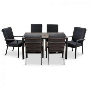 Mertan Outdoor Dining Set With 6 Highback Armchairs In Grey