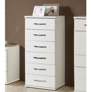 Milden Wooden Chest Of Drawers Tall In White And 6 Drawers