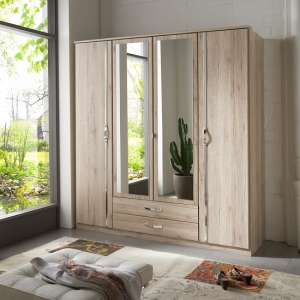 Milden Mirrored Wardrobe Large In Sanremo Oak With 4 Doors
