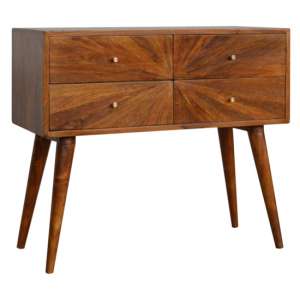 Milena Wooden Sunrise Pattern Console Table In Chestnut