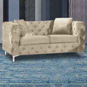 Mills Malta Plush Velour Fabric 2 Seater Sofa In Cream