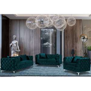 Mills Malta Plush Velour Fabric Sofa Suite In Emerald