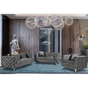 Mills Malta Plush Velour Fabric Sofa Suite In Grey