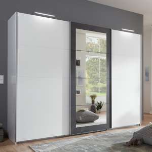 Minden Sliding Door Wooden Wide Wardrobe In White And Graphite
