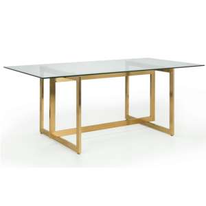 Macarena Clear Glass Dining Table With Gold Geometric Legs
