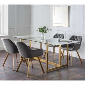 Macarena Clear Glass Dining Table With 4 Landen Grey Chairs