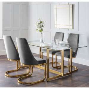 Macarena Clear Glass Dining Table With 4 Vangie Grey Chairs