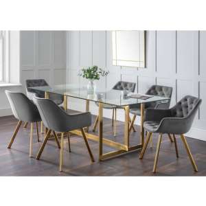 Koester Clear Glass Dining Table With 6 Lorenzo Grey Chairs