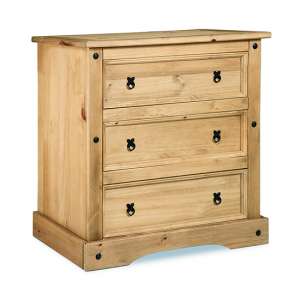 Carlen Wide Chest Of Drawers In Light Pine With 3 Drawers