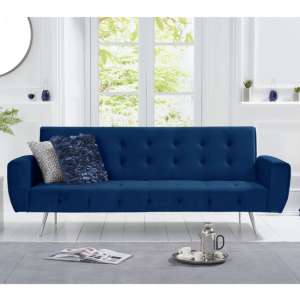 Minter Velvet High Backrest Sofa Bed In Blue With Metal Legs