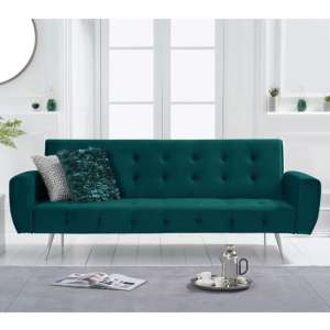Minter Velvet High Backrest Sofa Bed In Green With Metal Legs
