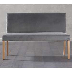 Miram Large Plush Fabric Dining Bench With Back In Grey