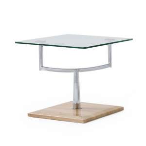 Miriam Glass End Table In Clear With Oak Finish High Gloss Base