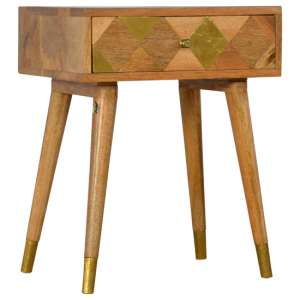 Mish Wooden Gold Brass Inlay Bedside Cabinet In Oak Ish