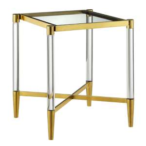 Missoula Square Clear Glass Lamp Table With Gold Frame