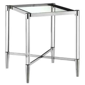 Missoula Square Clear Glass Lamp Table With Silver Frame