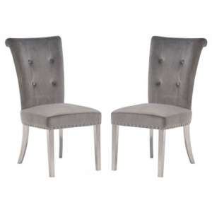 Metzy Grey Velvet Upholstered Dining Chair In A Pair