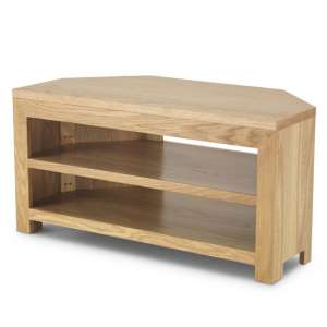 Modals Wooden Corner TV Unit In Light Solid Oak With Shelf