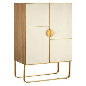 Modeco Wooden Bar Storage Cabinet With Gold Frame In Natural