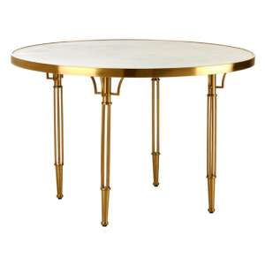 Modeco Wooden Round Dining Table With Gold Metal Frame