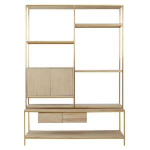 Modeco Wooden Shelving Unit In Gold Metal Frame