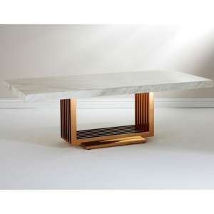 Modeno White Marble Coffee Table With Rose Gold Base