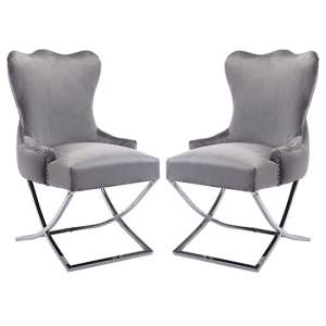 Moelfre Dark Grey Velvet Fabric Dining Chairs In Pair