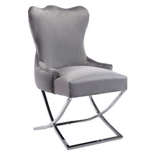 Moelfre Velvet Fabric Dining Chair In Dark Grey