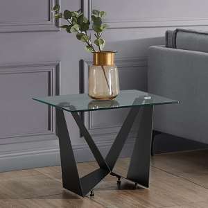 Moira Clear Glass Side Table With Dark Grey Steel Base